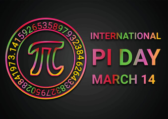 Colorful Neon sign Vector Illustration of background for International Pi Day - 14th of March - obrazy, fototapety, plakaty