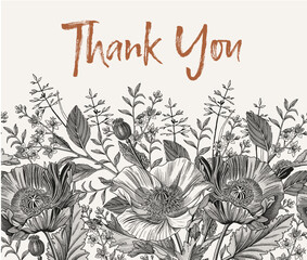 Wedding invitation. Poppy croton isolated floral. Beautiful blooming realistic flowers. Vintage greeting card. Frame. Drawing engraving. Wallpaper background baroque. Vector victorian Illustration © Наталья Лобенко