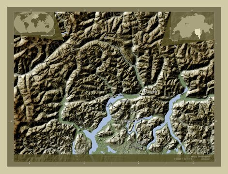 Ticino, Switzerland. Labelled points of cities