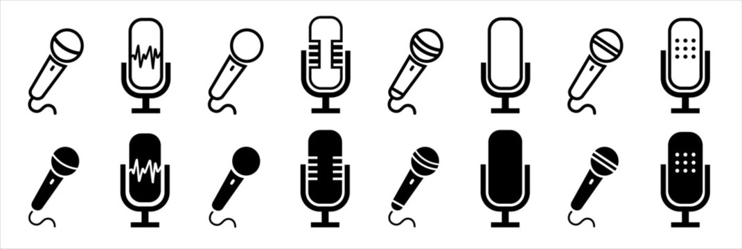 Microphone icon set. Different microphone collection