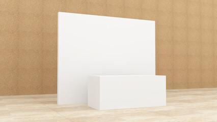 Registration Desk Blank Registration Backdrop check in with Table for Indoor Hotel Reception desk or outdoor event purpose. 3D render side view of Registration Desk with Backdrop