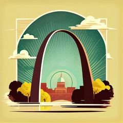 view of The Gateway Arch, cartoon style, flat design, generative ai