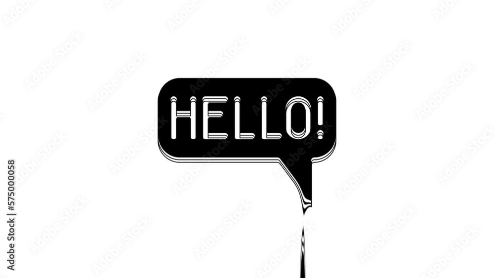 Poster black hello in different languages icon isolated on white background. speech bubbles. 4k video motio