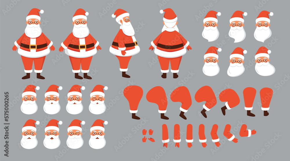 Poster character for animation. elements for character constructor. funny santa claus with moving legs, arm