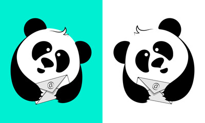 Set of cute pandas with an envelope. Simple vector illustration in flat style for design.