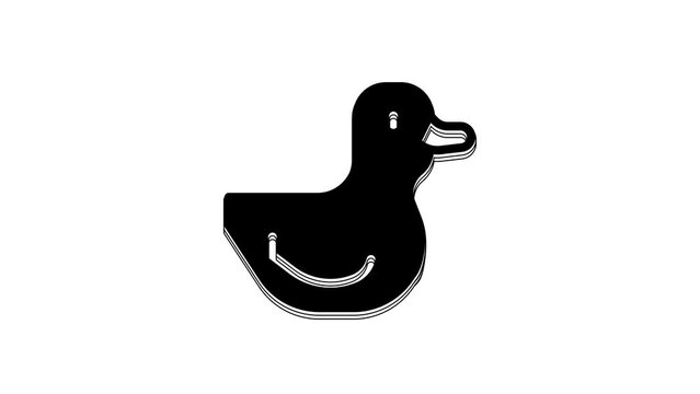 Black Rubber duck icon isolated on white background. 4K Video motion graphic animation