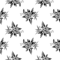 black and white Scandinavian botanical pattern