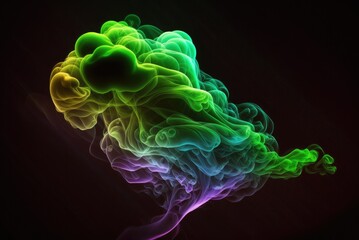 Neon multicolored smoke puff cloud design elements on a dark background. Ai generative.