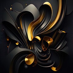 Gold and black abstraction, black background, golden background, luxary