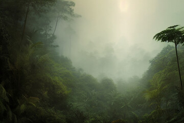Obraz premium misty morning in the rain forest