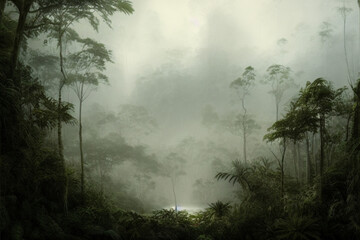 Fototapeta na wymiar misty morning in the rain forest