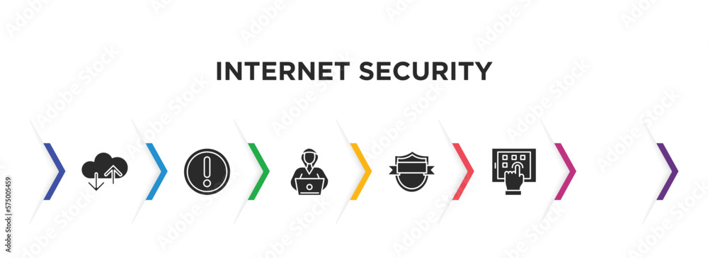 Poster internet security filled icons with infographic template. glyph icons such as cloud, access denied, 