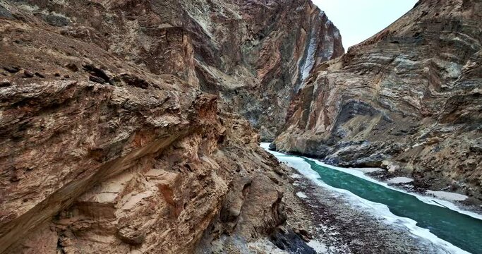 Magnificent View of the Himalayan with frozen Zanskar river in the land of Ladakh