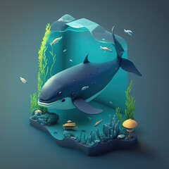 3D illustration of whale swimming underwater