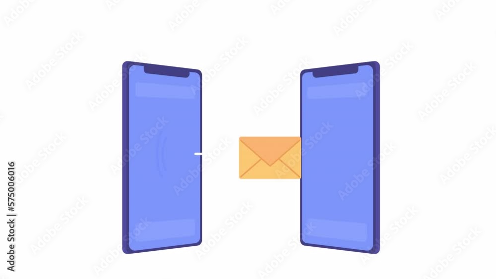 Poster animated exchanging messages. receiving email on mobile phone process online. 2d cartoon flat object