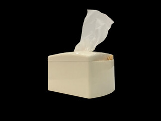 White Tissue Paper in white box with toothpick on black background