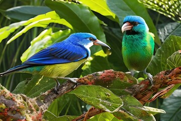 Bright exotic bird in a tropical garden, sunlight. Generative AI