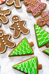 Christmas gingerbread cookies with royal icing