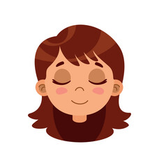 Cheerful girl head for animation. Satisfied schoolgirl smiles and closes her eyes. Positivity and optimism. Character constructor and body part for animated images. Cartoon flat vector illustration