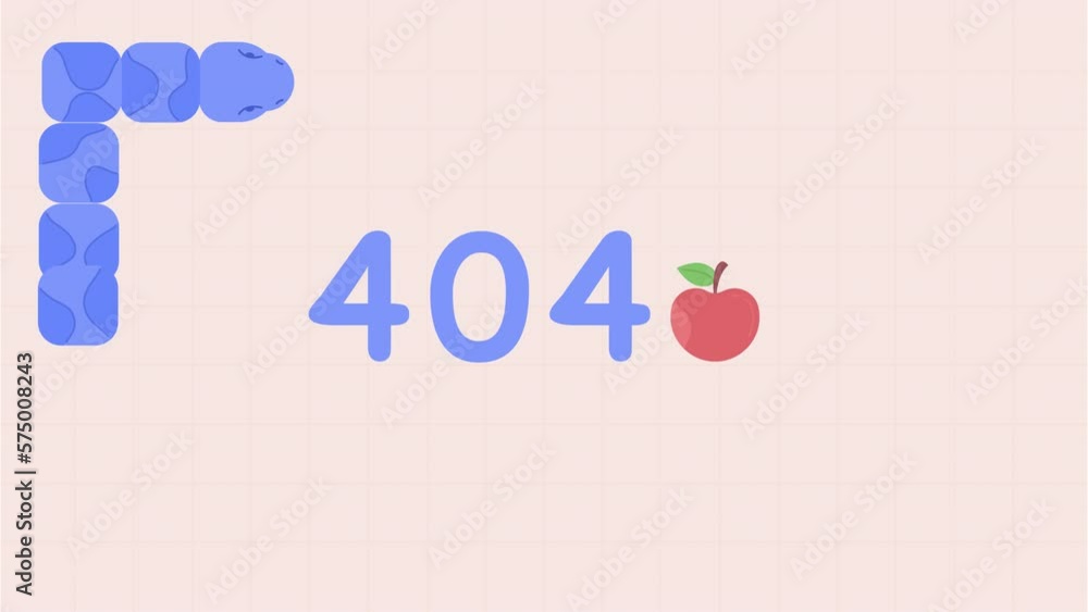 Poster animated snake 404 error. python searching for apple. page not found. empty state 4k video footage w