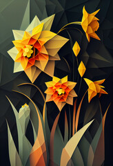 Daffodils garden ,geometrical lines,minimalistric design,gradients,dot art