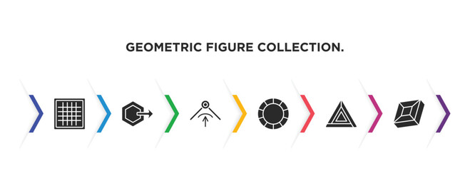 geometric figure collection. filled icons with infographic template. glyph icons such as grids, sent, edit corner, circular, triangle, rhombus vector.