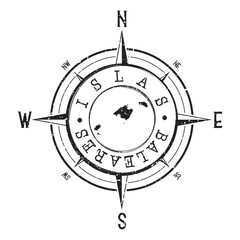 Balearic Islands, Spain Stamp Map Compass Adventure. Illustration Travel Country Symbol. Seal Expedition Wind Rose Icon.