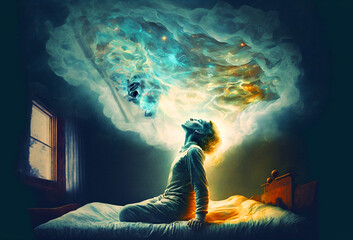 Astral Projection Concept Lucid Dream Illustration, Soul Travel, Generative AI