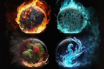 Four elements, water, fire, earth, air, Generative AI