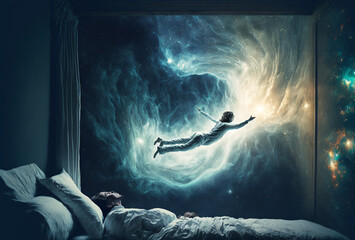 Astral Projection Concept Lucid Dream Illustration, Soul Travel, Generative AI