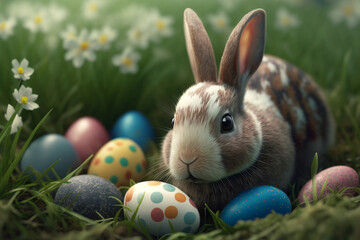 Easter bunny with eggs, made with Generative AI