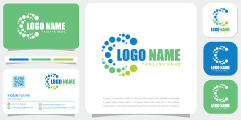 vector letter c technology modern gradient logo with business card template