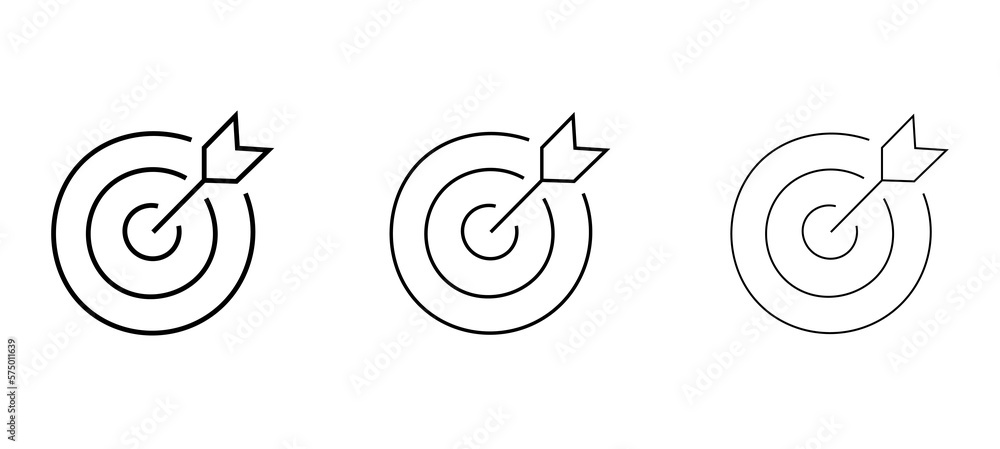 Poster target set of rough linear icons of targets to hit the target with an arrow vector graphics eps10