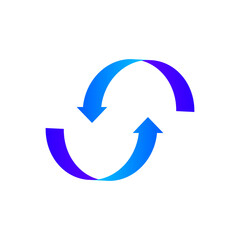 blue purple technology 3D ribbon round moving rotation sign icon. 360 rotation arrows Sig