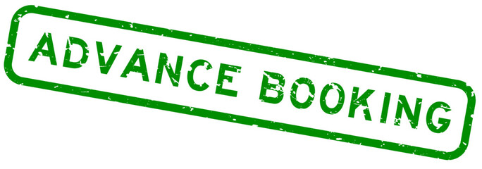 Grunge green advance booking word square rubber seal stamp on white background