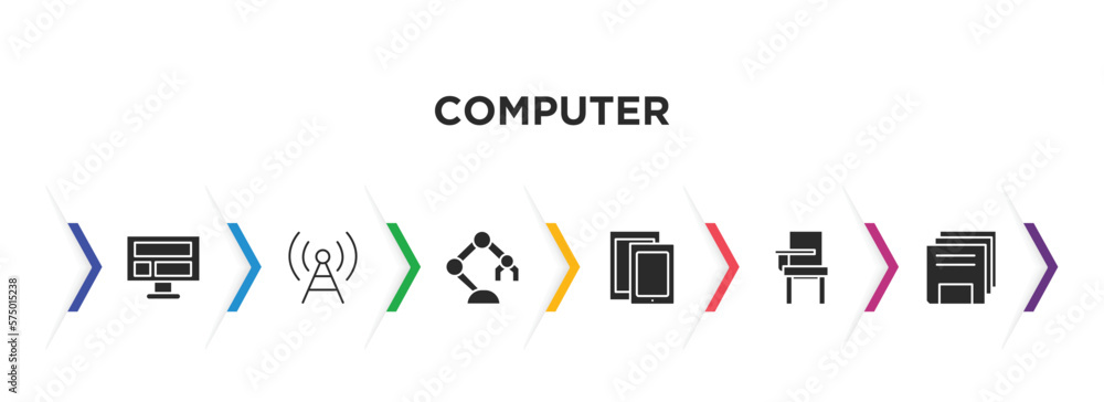 Poster computer filled icons with infographic template. glyph icons such as computer and monitor, telecommu