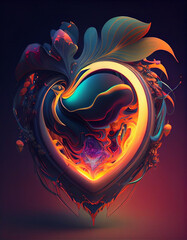 Abstract organic colourful heart shape illustration. Generative AI