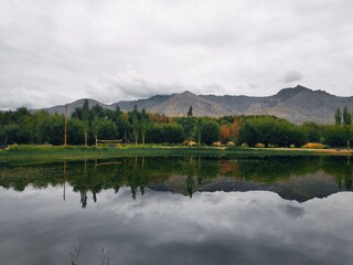 Beautiful mountain reflection in lake