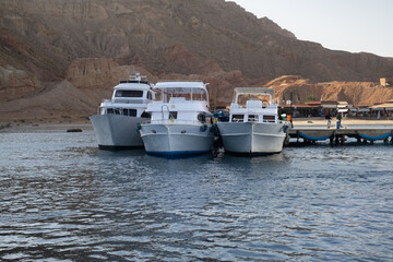 Beautiful white private motor yacht for a boat trip on the Red Sea, Egypt