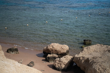 Red Sea in the Gulf of Aqaba, surrounded by the mountains of the Sinai Peninsula, Dahab, Egypt