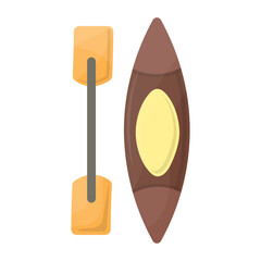 Canoe with paddle concept, watercraft or waterborne vector color icon design, Camping and outdoor symbol, extreme sports equipment sign, Wildlife and Expedition elements stock illustration 