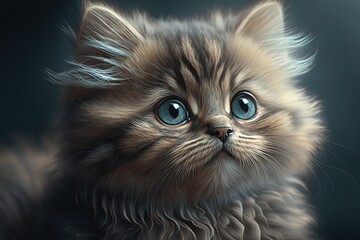beautiful little fluffy kitten with big eyes, generative AI