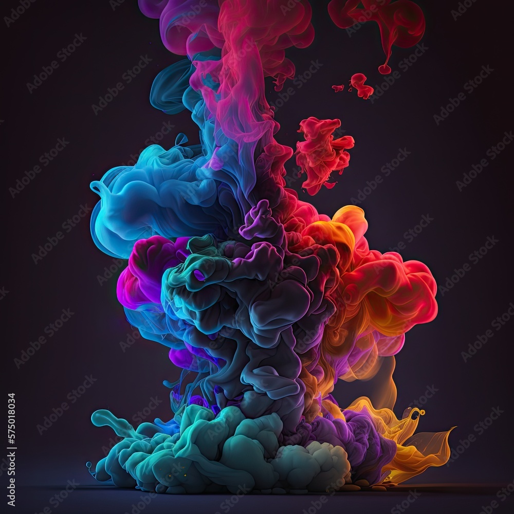 Poster abstract colorful smoke flowing and growing.generative ai