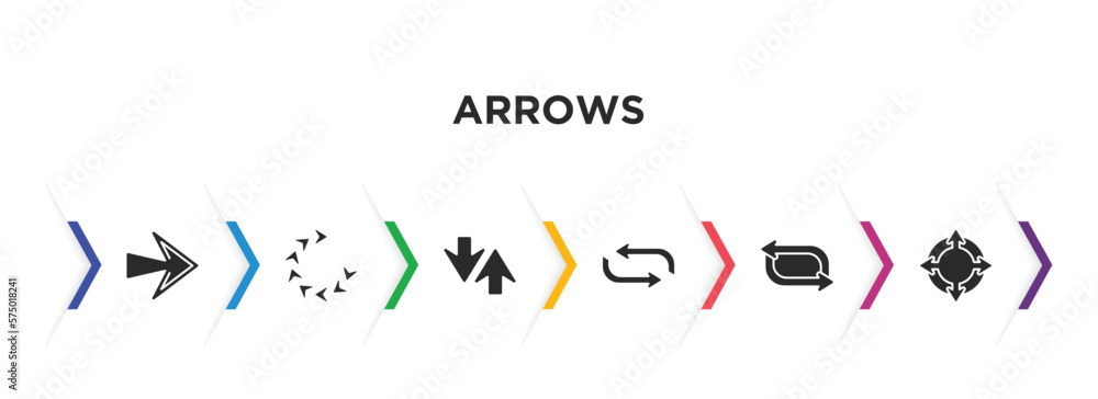 Poster arrows filled icons with infographic template. glyph icons such as right, loading arrows, sort, loop