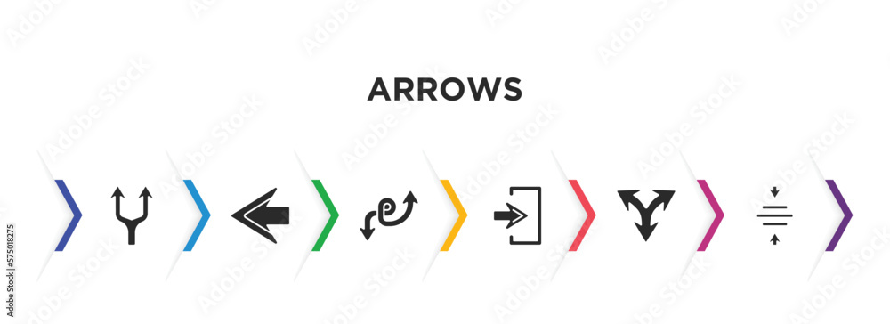 Aufkleber arrows filled icons with infographic template. glyph icons such as splitting arrow, left arrow, doub