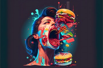 A vibrant poster depicting gluttony
