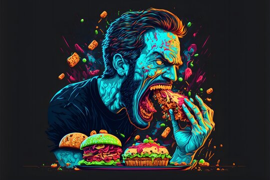 A vibrant poster depicting gluttony