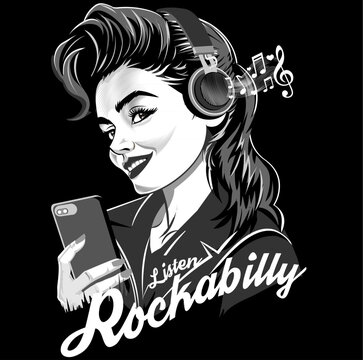 Rockabilly girl with headphones