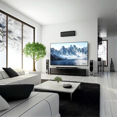 modern living room with tv, AI