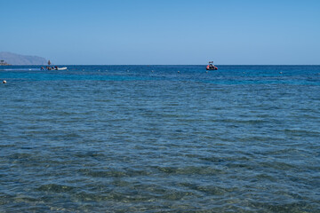 Fototapeta premium Red Sea in the Gulf of Aqaba, surrounded by the mountains of the Sinai Peninsula, Dahab, Egypt